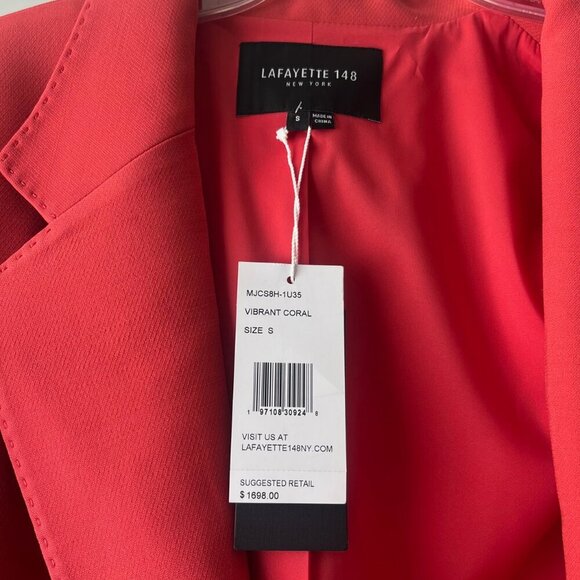 NWT Lafayette 148 New York Single Button Drop Wool & Silk-Blend Blazer, Coral, S - Picture 6 of 12